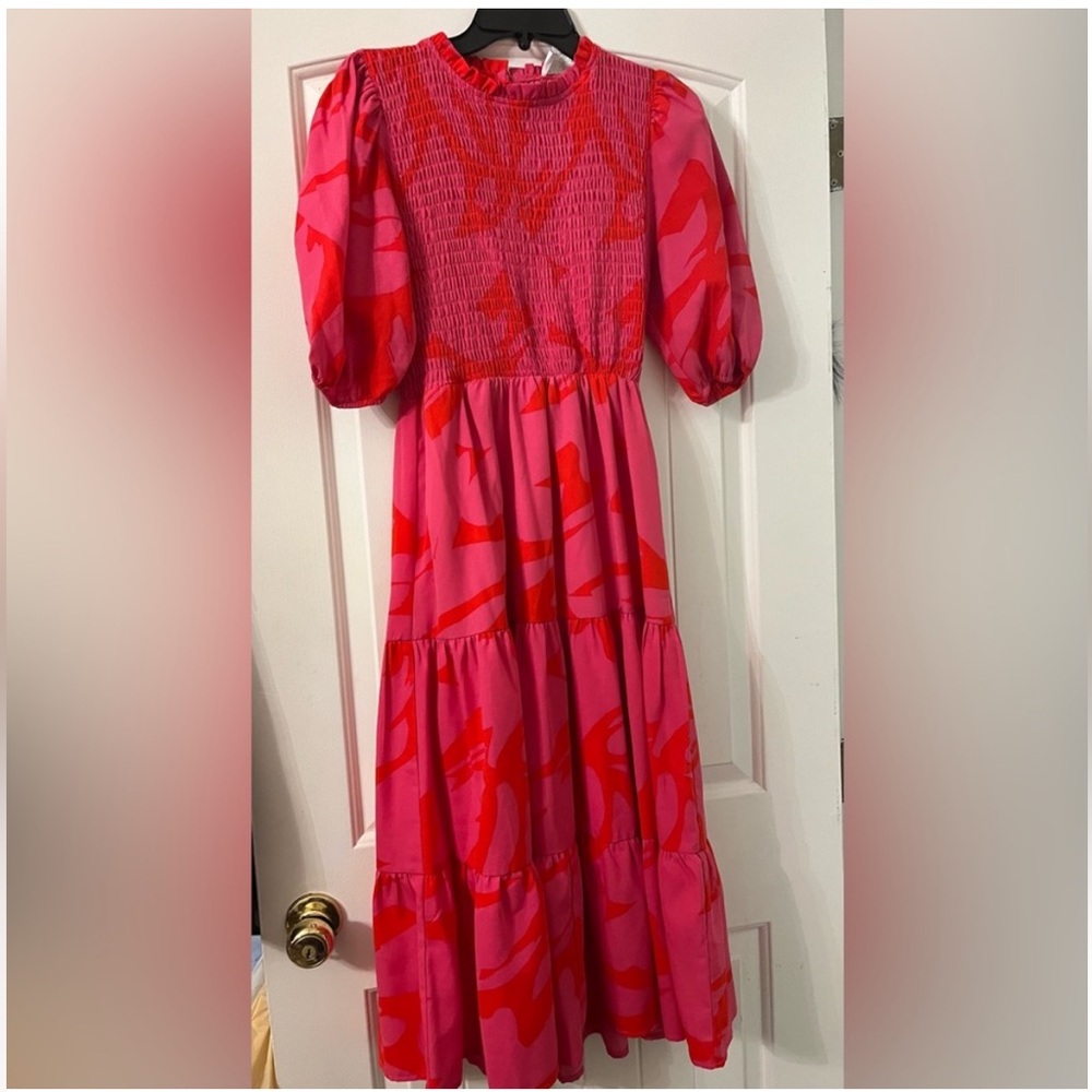 Sugarlips Pink and Red Smocked Dress